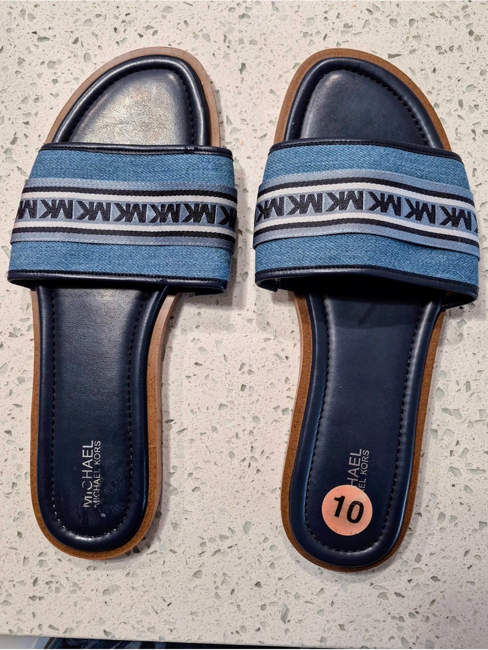 Michael Kors Blue Denim Logo Slide Sandals size 10